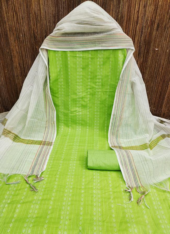 Cotton Jacquard Light Green Regular Wear Embroidery Work Dress Material